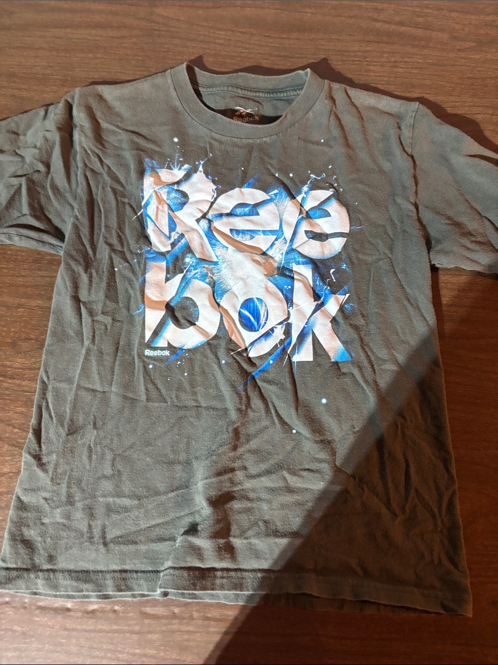 Reebok Olive Tee with White and Blue Graphic
